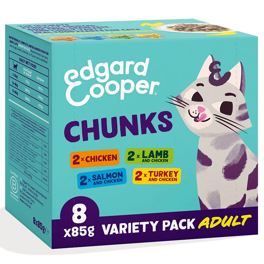 Effective Edgard Cooper Grain Adult Cat Wet Food Chunks Variety 8x85g High-End