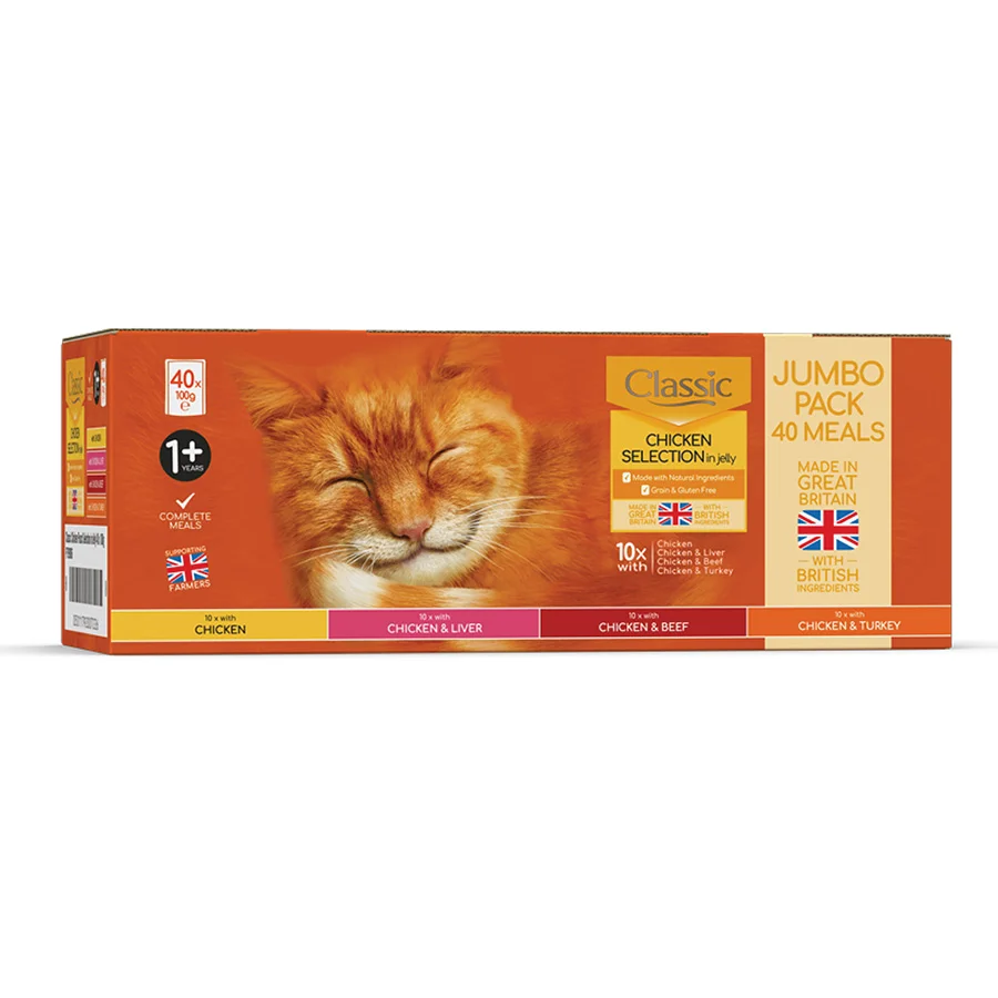 Durable Classic Adult Wet Cat Food Chicken Selection In Jelly 40x100g High-Performance