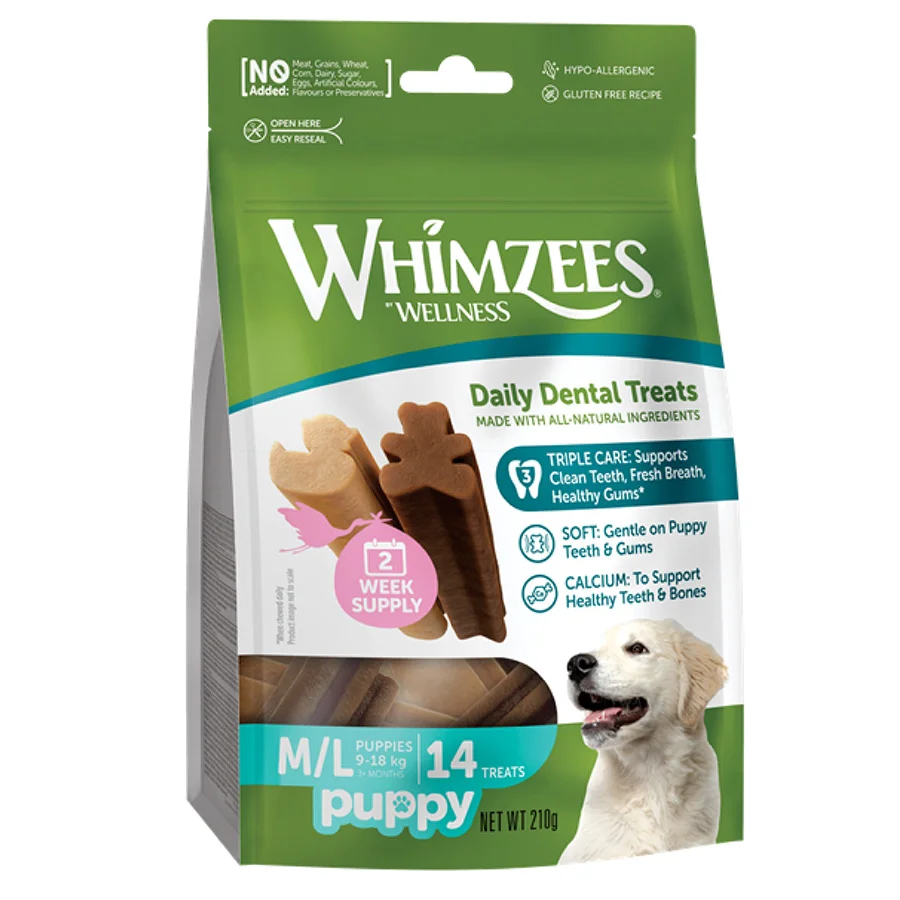 Original Whimzees Puppy Natural Daily Dental Treats Medium Large 14 Pack Optimized