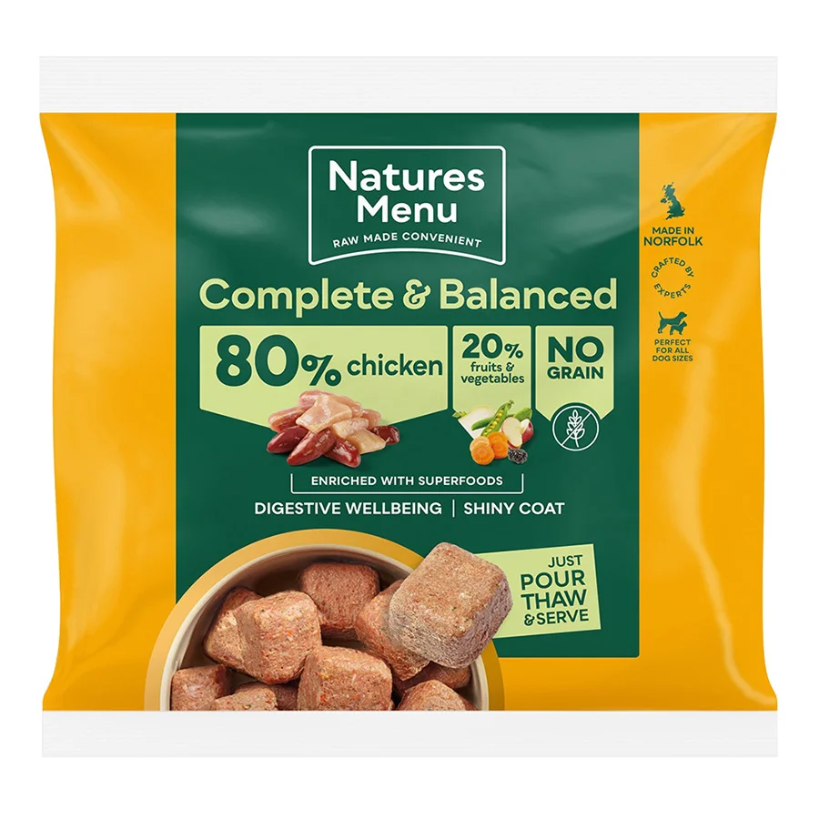Excellent Natures Menu Complete Balanced 80 20 Frozen Raw Adult Dog Food Chicken 1kg Powerful
