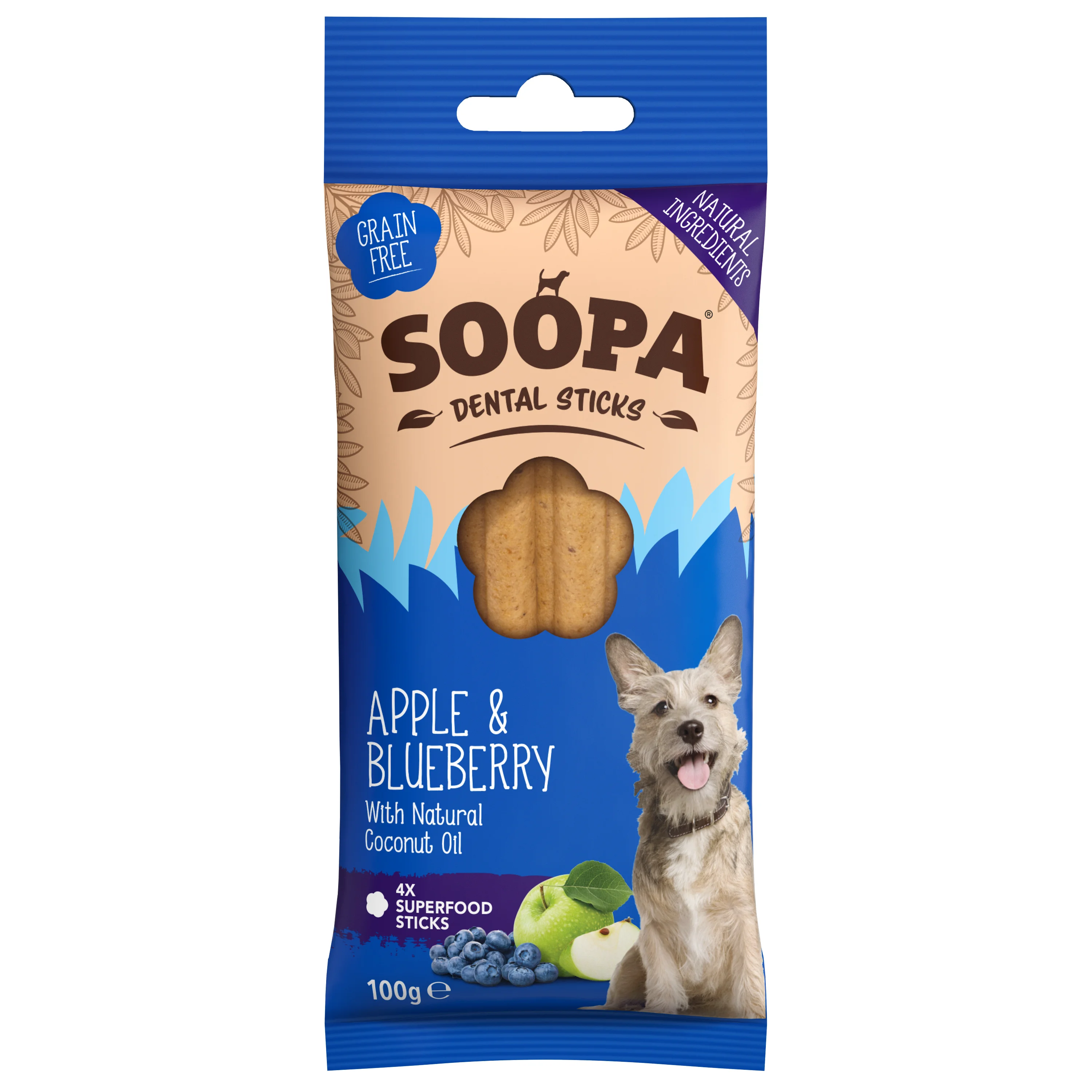 Consistent Soopa Dental Sticks Dog Treats Apple Blueberry 4 Pack 100g Trusted