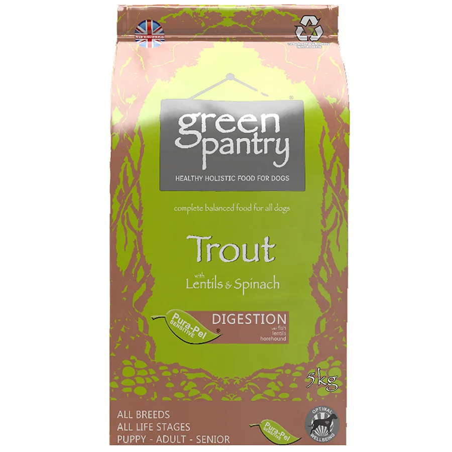 High-Quality Green Pantry Adult Dry Dog Food Trout with Lentils Spinach 10kg Organic