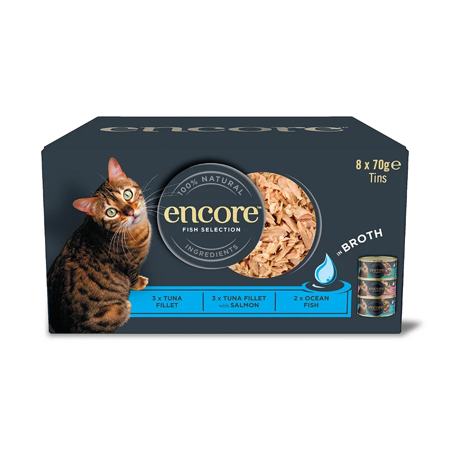 Luxury Encore Natural Wet Adult Cat Food Fish Selection in Broth 8x70g Enhanced