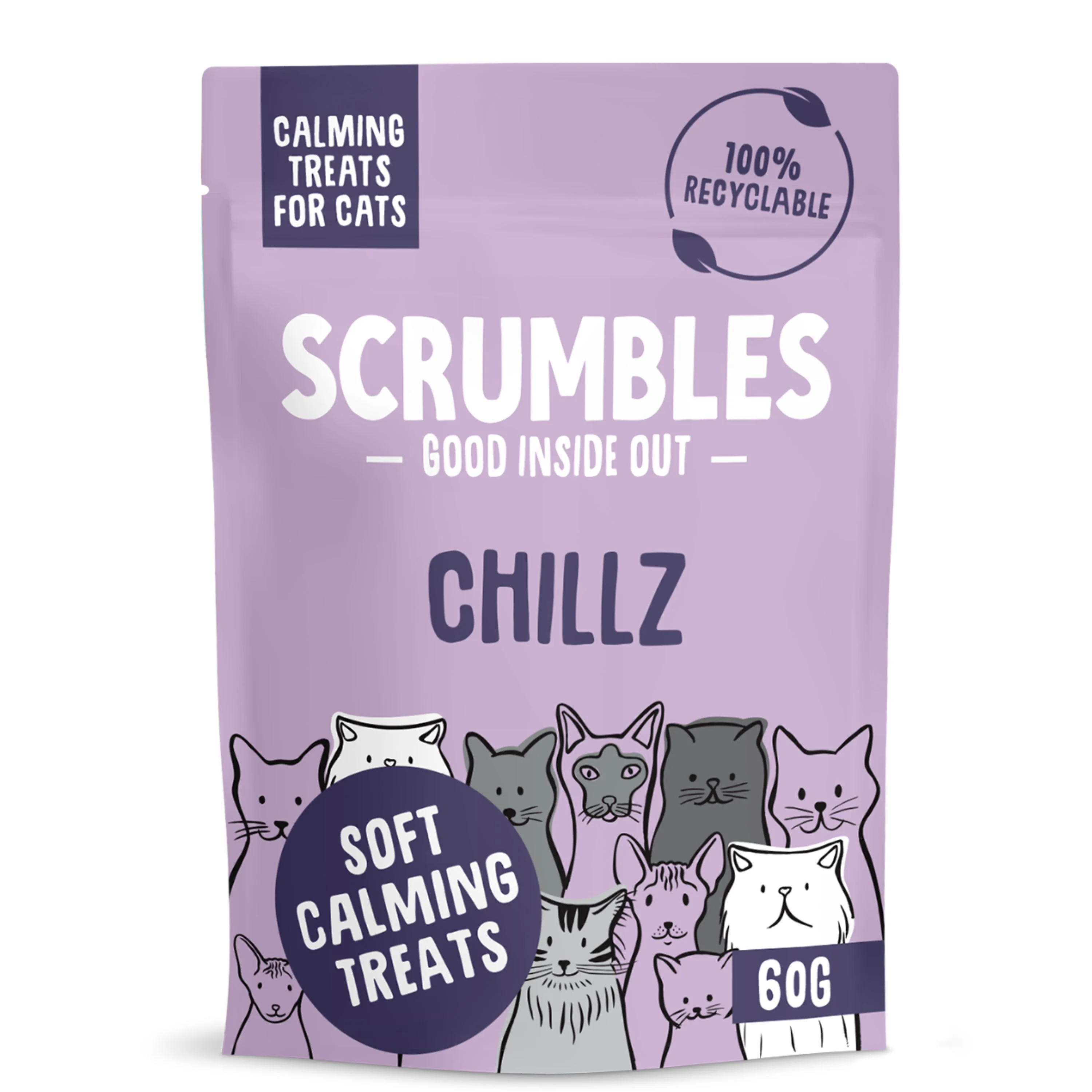 Easy-to-Use Scrumbles Chillz Calming Cat Treats with Chicken 60g Enhanced