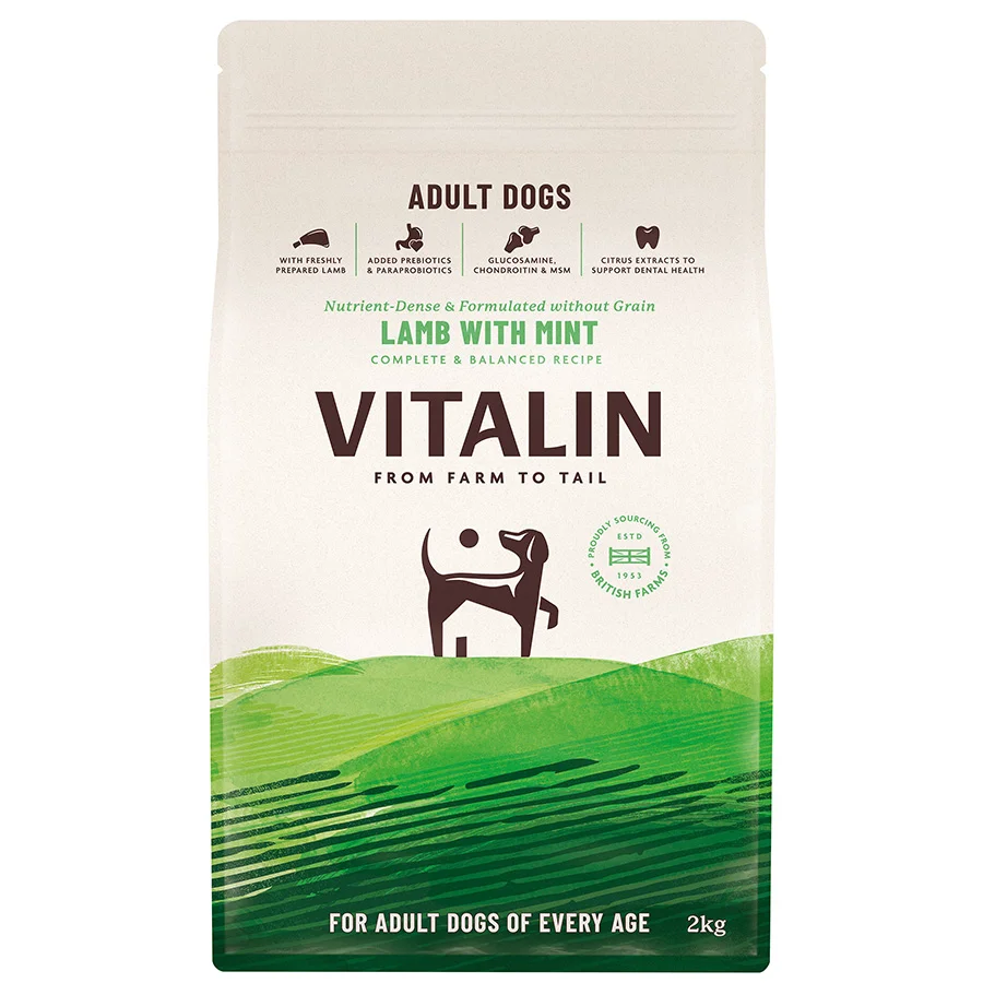 Outstanding Vitalin Adult Dry Dog Food Lamb Mint 2kg Original Design