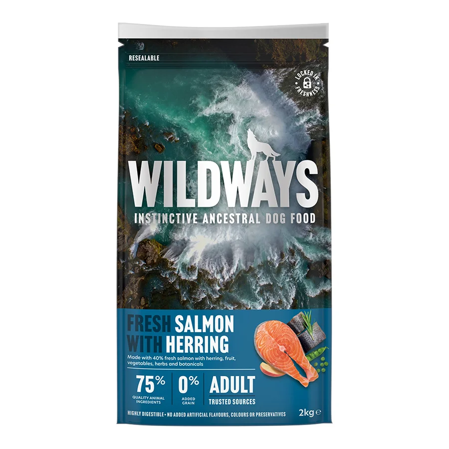 Recyclable Wildways Dry Adult Dog Food Fresh Salmon with Herring Vegetables 2kg Powerful