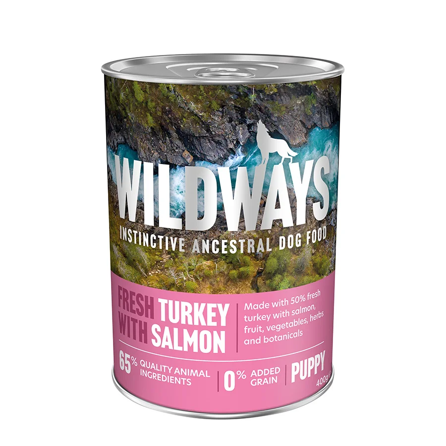 Eco-Friendly Wildways Wet Puppy Food Fresh Turkey with Salmon Vegetables 400g Elegant