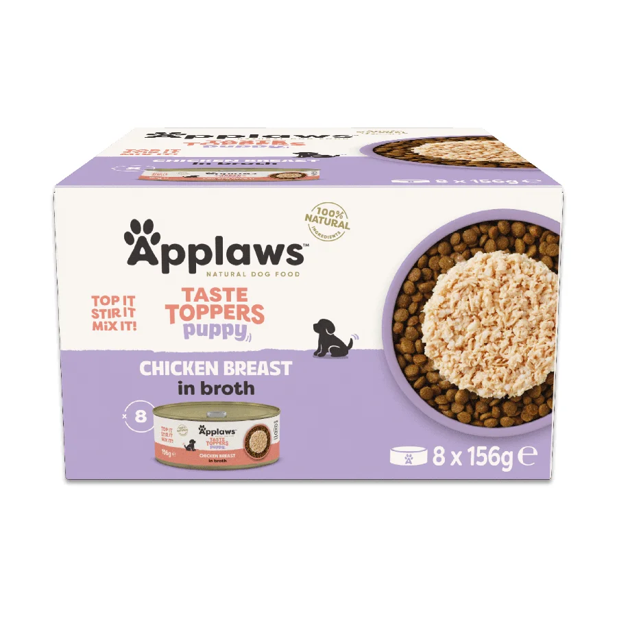 High-Grade Applaws Taste Toppers Wet Puppy Food Chicken Breast in Broth 8x156g Clean