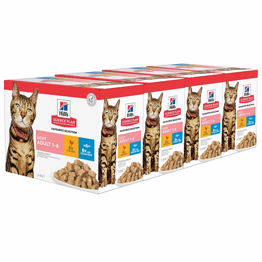 Advanced Hill x27 s Science Plan Light Adult Cat Wet Food Chicken Ocean Fish 48x85g Flexible