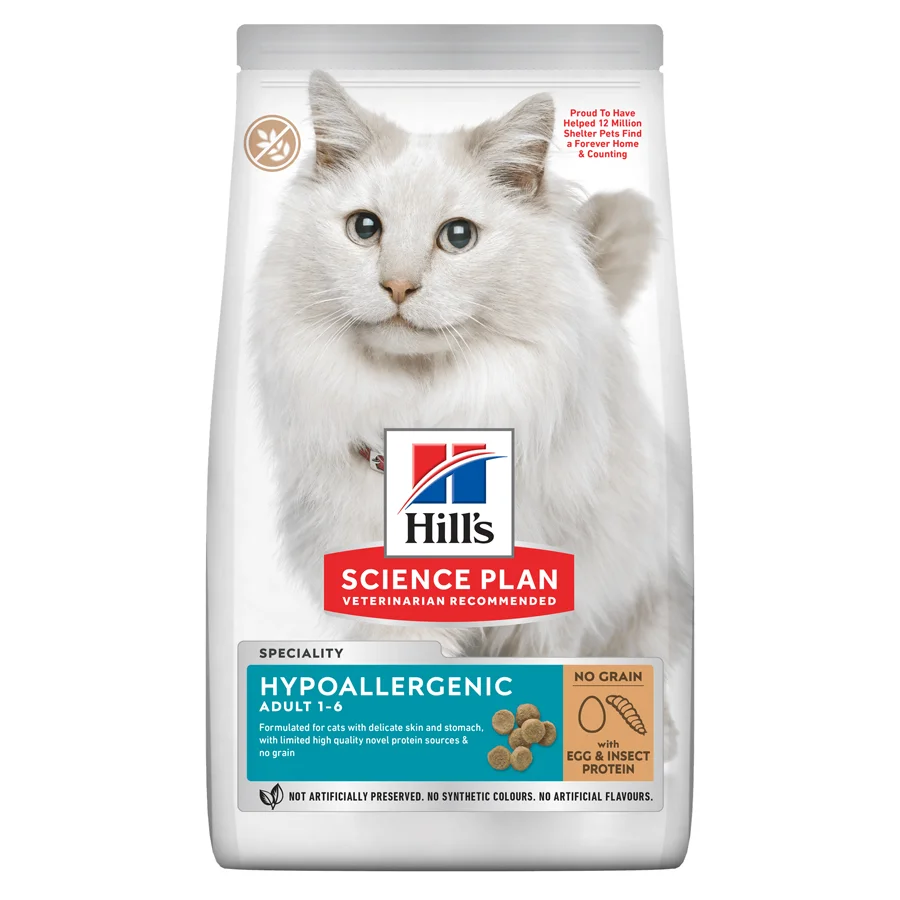 Optimized Hill x27 s Science Plan Hypoallergenic Dry Adult Cat Food Insect Egg Protein 1.5kg Green