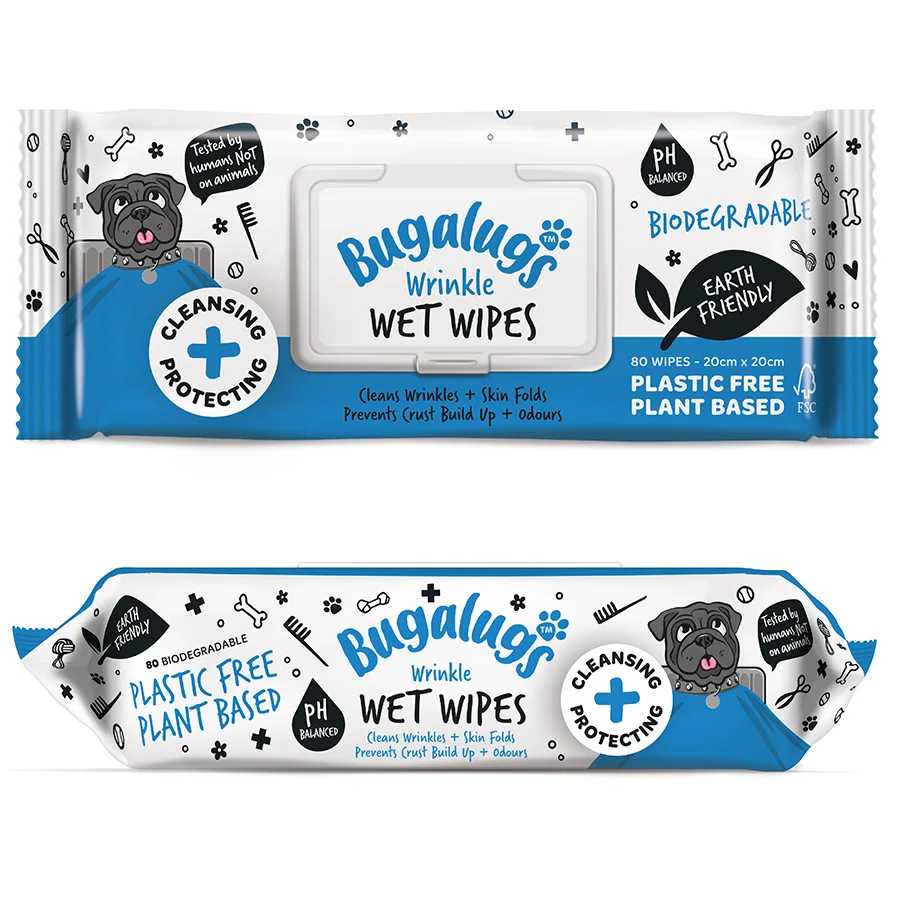 Natural Bugalugs Wrinkle Dog Cats Wipes 80 Pack Proven