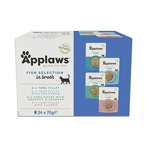 Specialty Applaws Natural Wet Adult Cat Food Fish Selection in Broth 24 Pouches Original