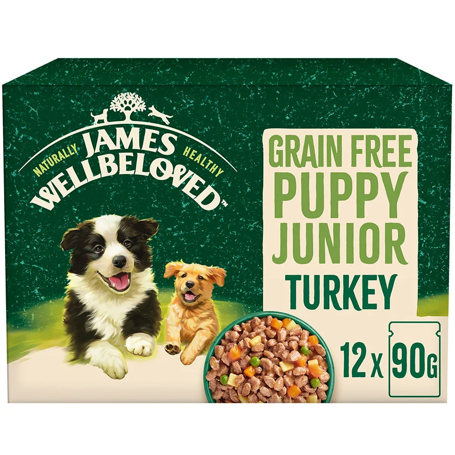 Versatile James Wellbeloved Grain Wet Puppy Dog Food Turkey in Gravy 12x90g Pouches Easy-to-Use