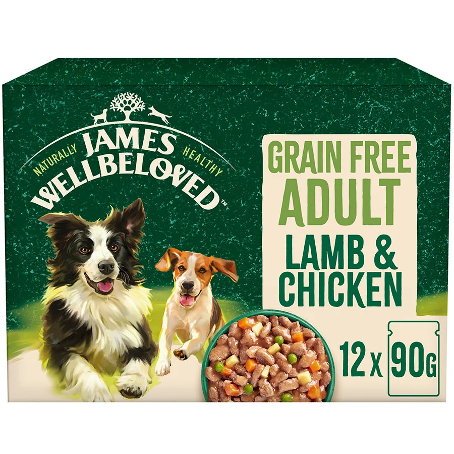 First-Class James Wellbeloved Wet Adult Dog Food Lamb Chicken in Gravy 12x90g Pouches Genuine