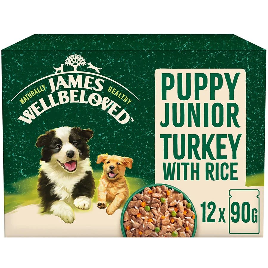 Dependable James Wellbeloved Wet Puppy Dog Food Turkey Rice in Gravy 12x90g Pouches Elegant