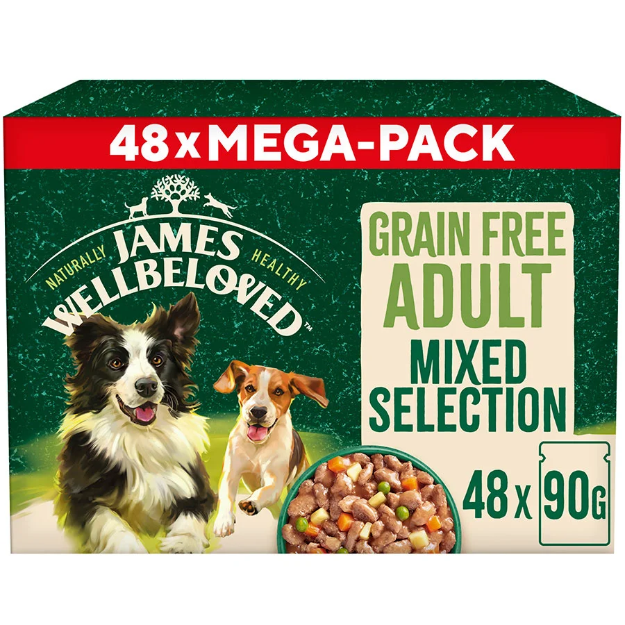 Fine James Wellbeloved Grain Adult Wet Dog Food Mixed Pack in Gravy 48x90g Pouches Fast