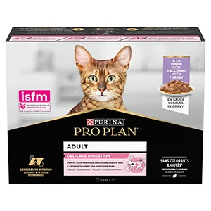 Easy-to-Use Pro Plan Delicate Digestion Wet Adult Cat Food with Turkey in Gravy 10 x 85g Dependable