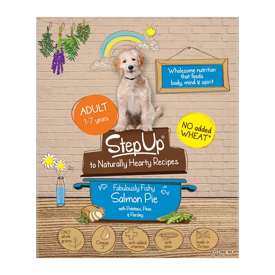 Clean Step Up To Naturals Fabulously Fishy Salmon Pie Wet Adult Dog Food 395g Tray Organic