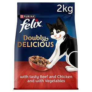 Fast Felix Doubly Delicious Dry Adult Cat Food Beef， Chicken and Vegetables 2kg Outstanding