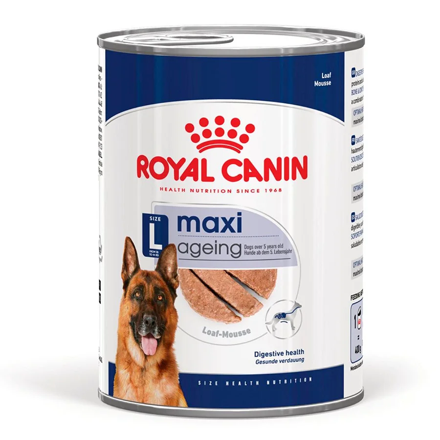 Solid Royal Canin Maxi Ageing 5 Wet Dog Food in Loaf 410g Can Elegant
