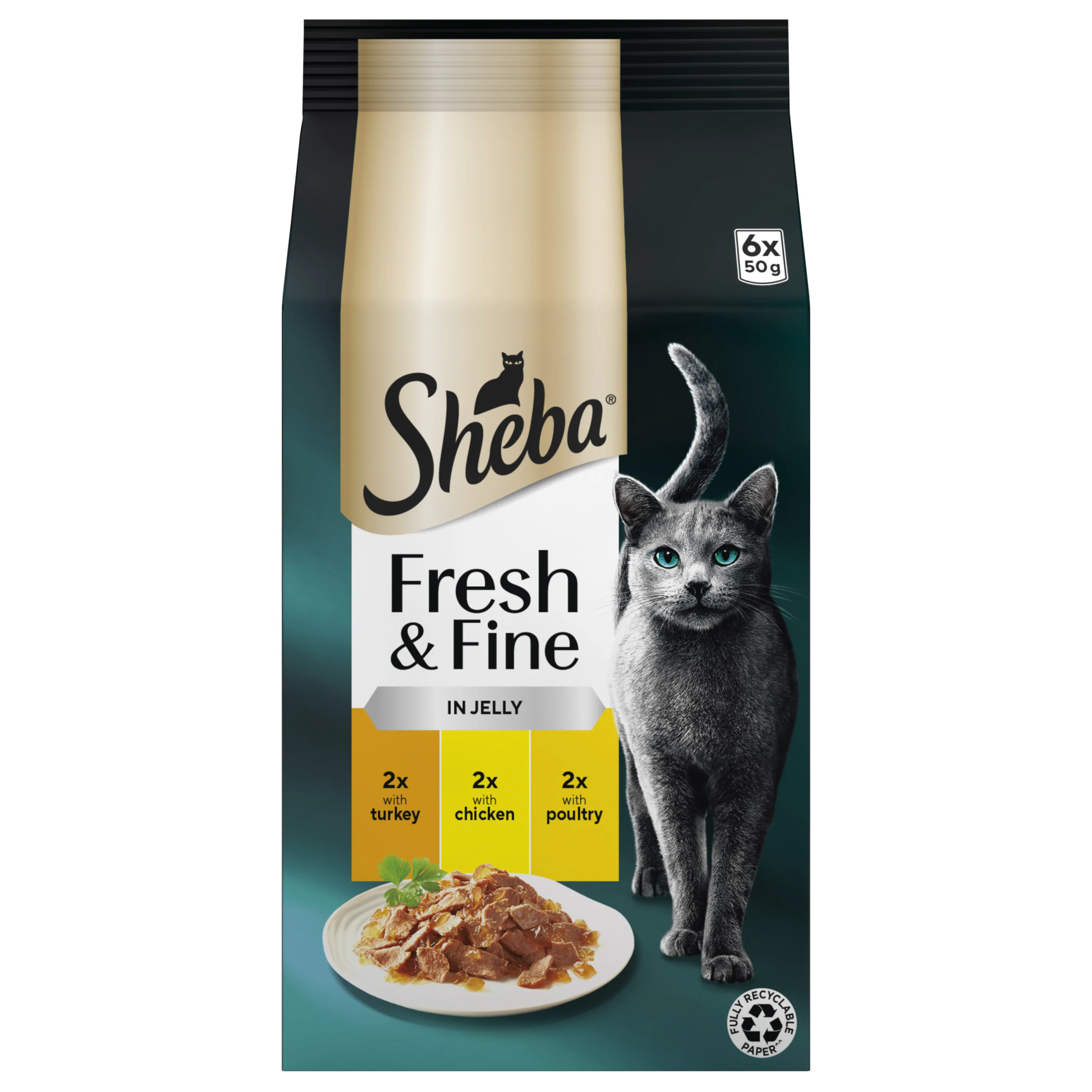 Relaxed Sheba Fresh Fine Adult Cat Wet Food Chicken Turkey In Jelly 6x50g Crafted