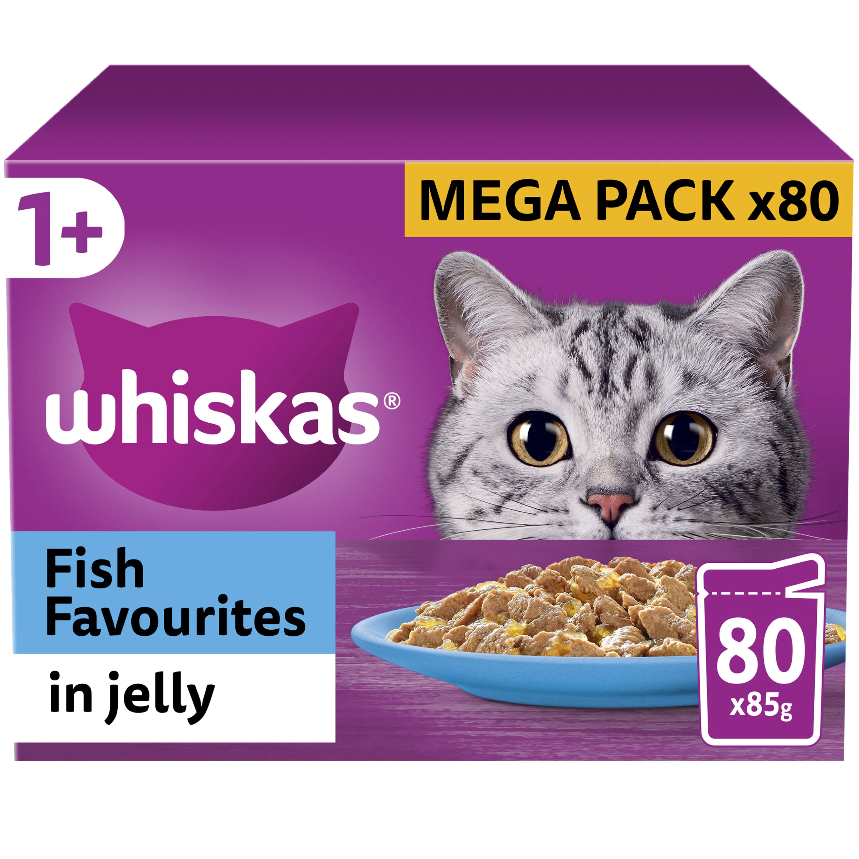 Fast Whiskas 1 Adult Wet Cat Food Fish Selection In Jelly 80x85g Specialty