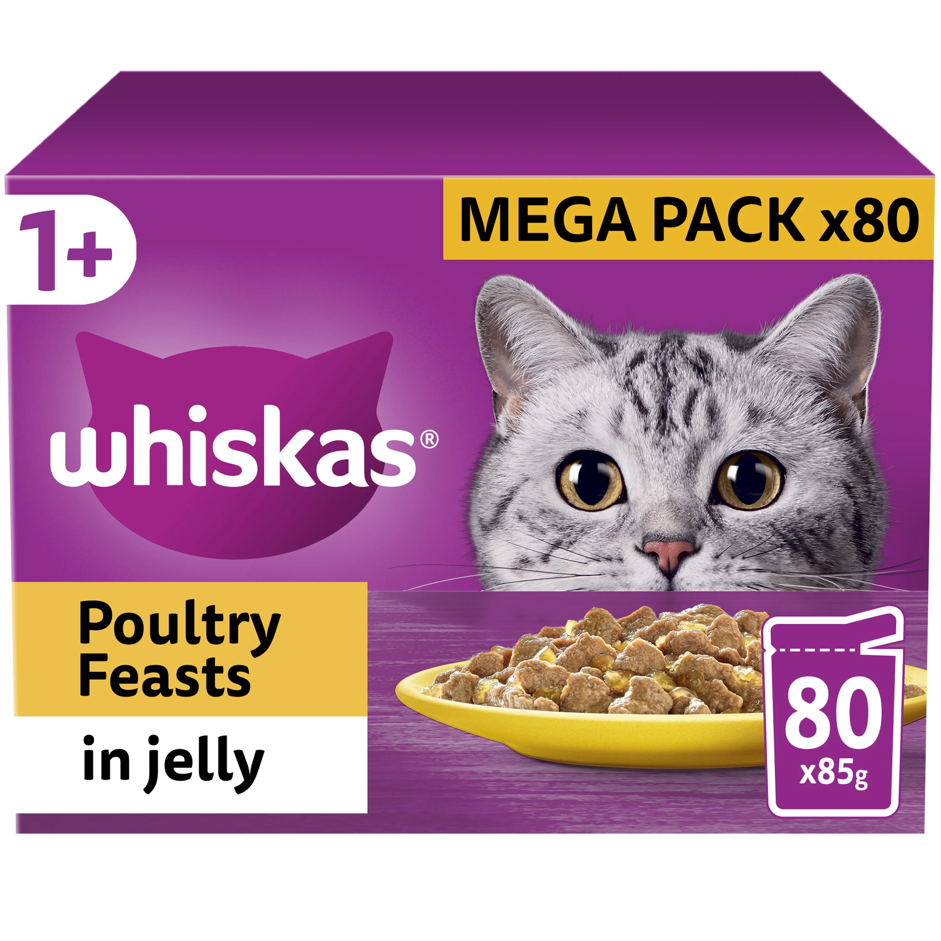 Carefully Designed Whiskas 1 Adult Wet Cat Food Poultry In Jelly 80x85g Luxury