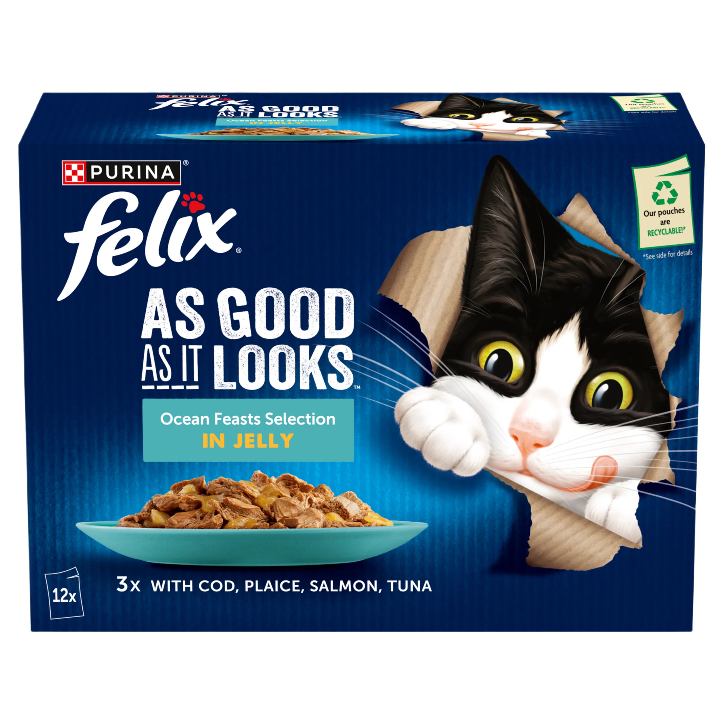 Trusted Felix As Good As it Looks Adult Wet Cat Food Ocean Feasts In Jelly Green