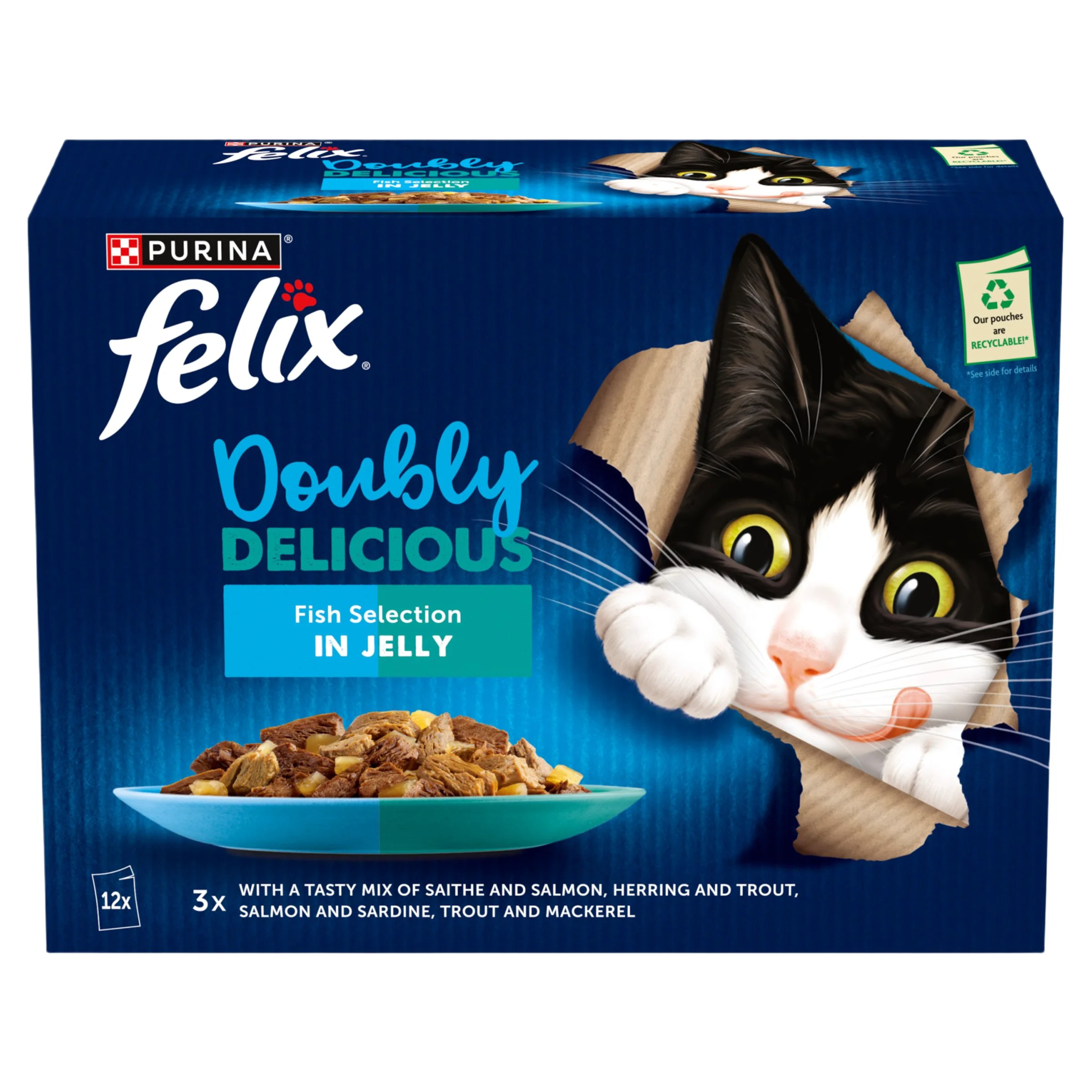 Solid Felix Doubly Delicious Adult Wet Cat Food Fish Selection In Jelly Eco-Friendly