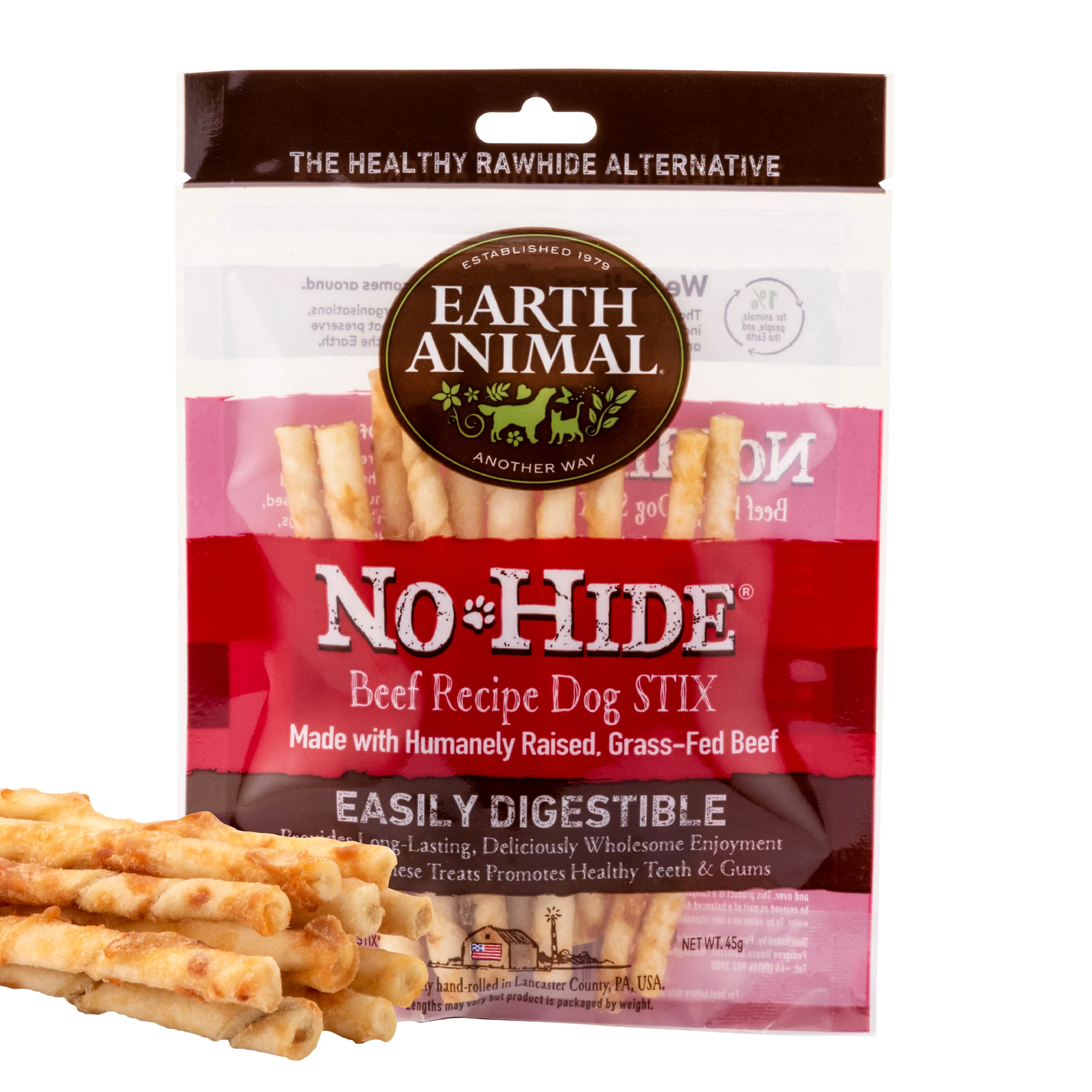 Dependable Earth Animal No-Hide Dog Treat Stix Beef x10 45g Safe