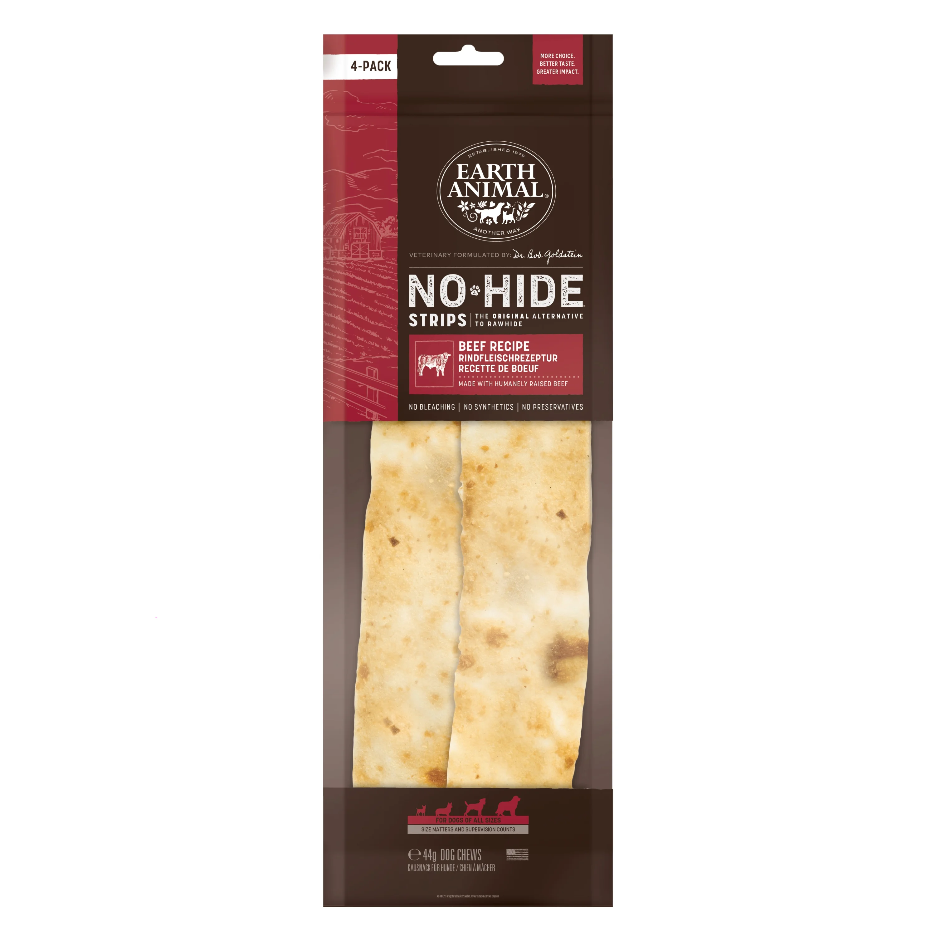 Solid Earth Animal No-Hide Dog Treats Beef Strips x4 44g Secure