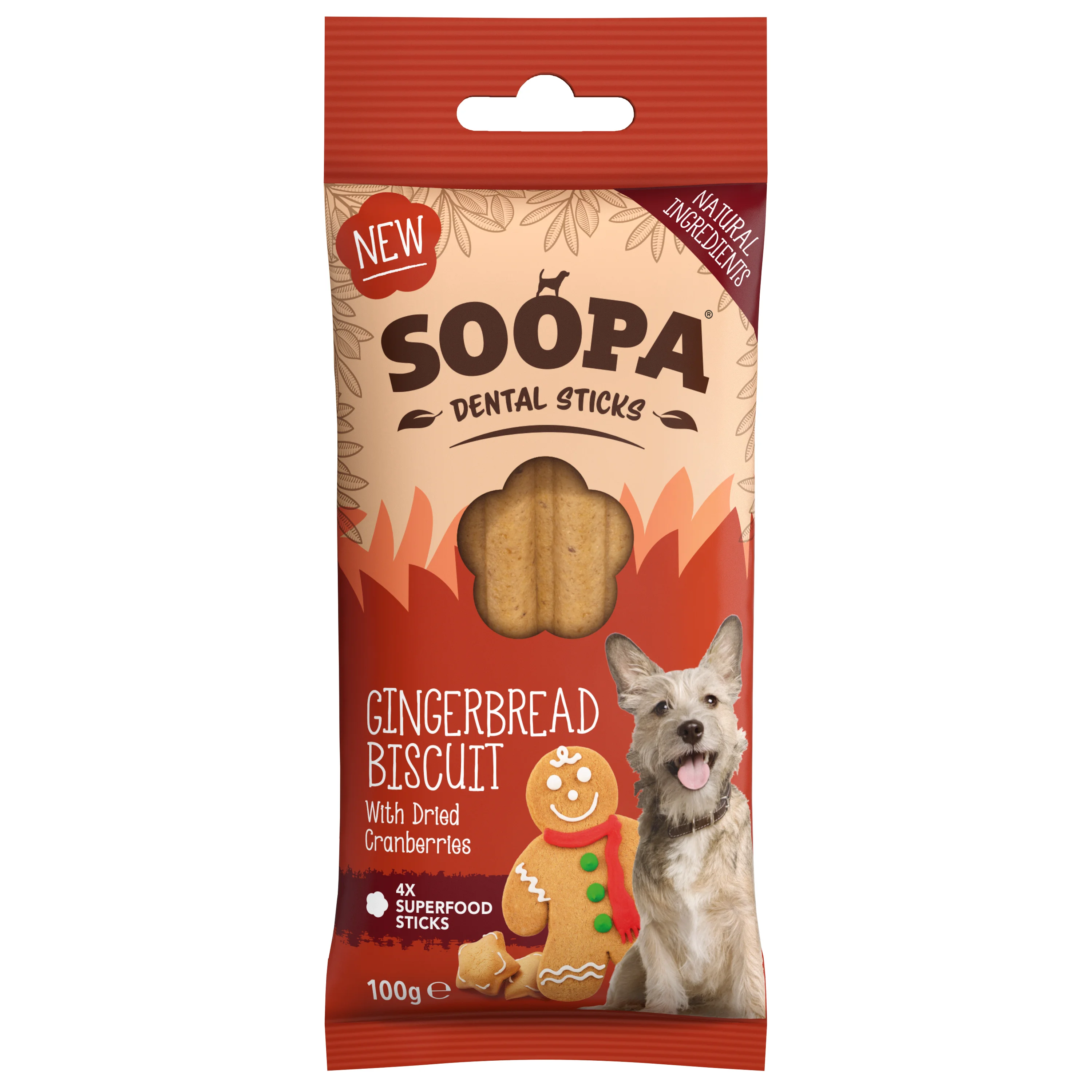 Professional Soopa Gingerbread Biscuit Dog Dental Sticks x4 100g Elite
