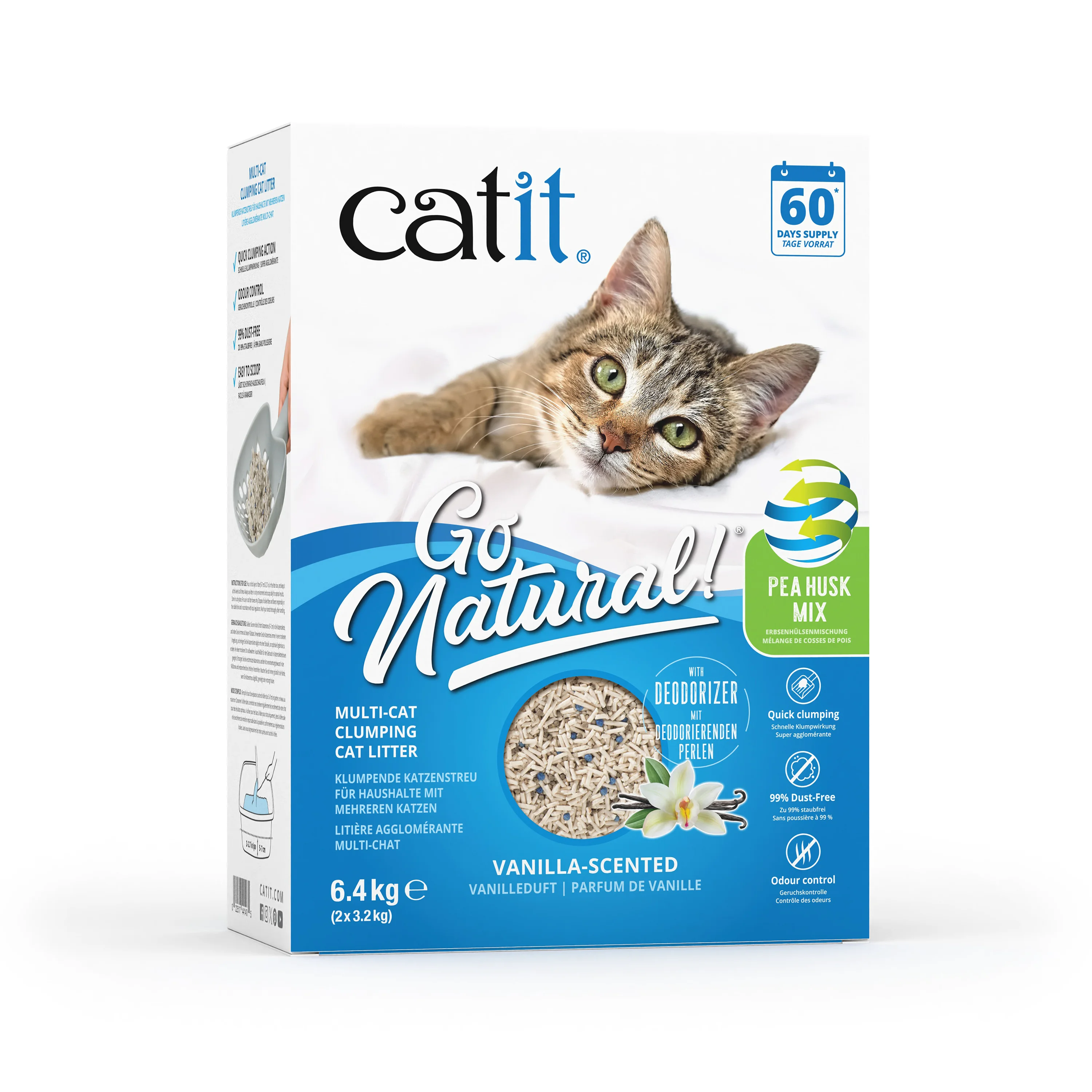 Fine Crafted Catit Go Natural Pea Husk Mix Multi-Cat Clumping Vanilla Scented Cat Litter 6.4kg Consistent