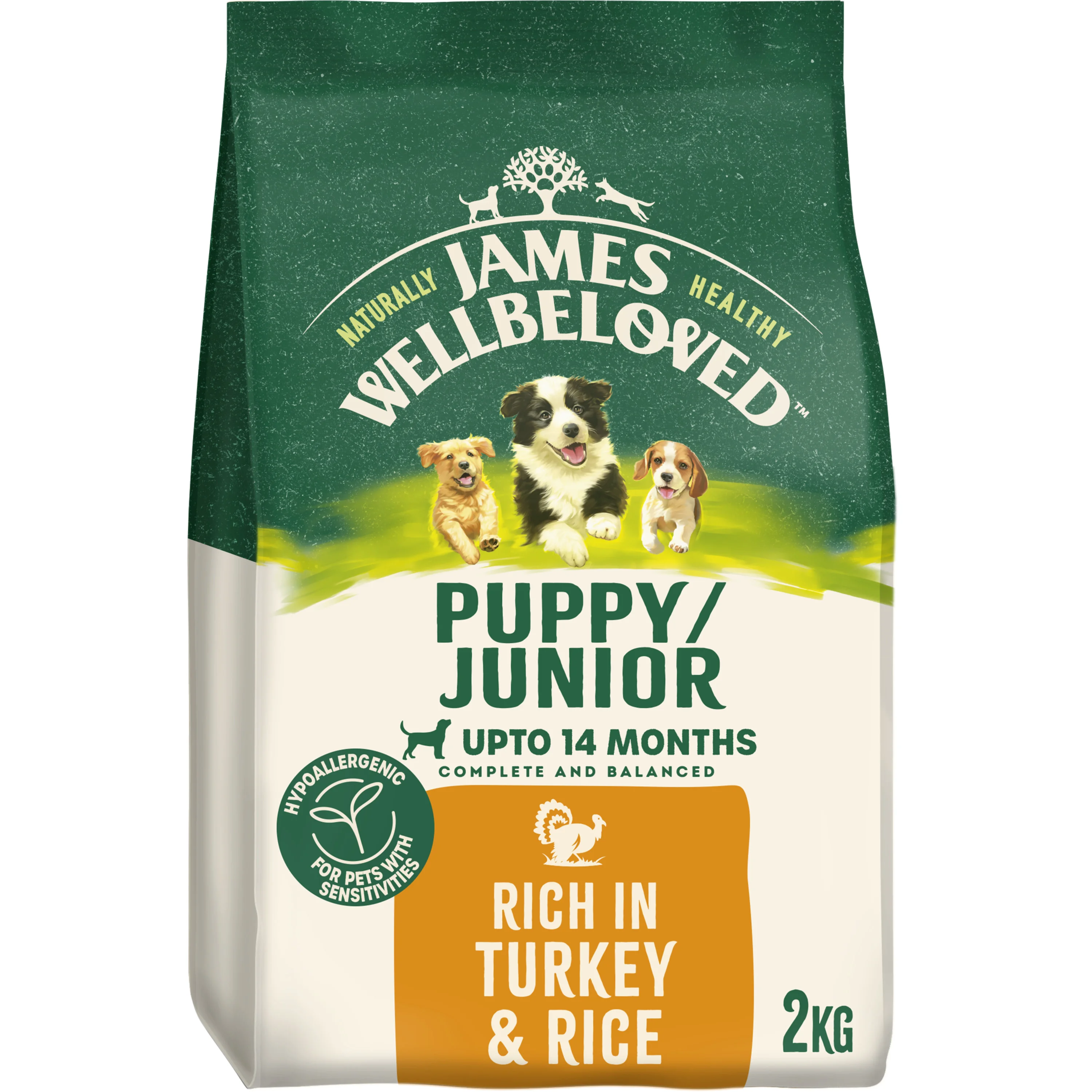 Premium James Wellbeloved Puppy Junior Dry Dog Food Turkey Rice 2kg Unique