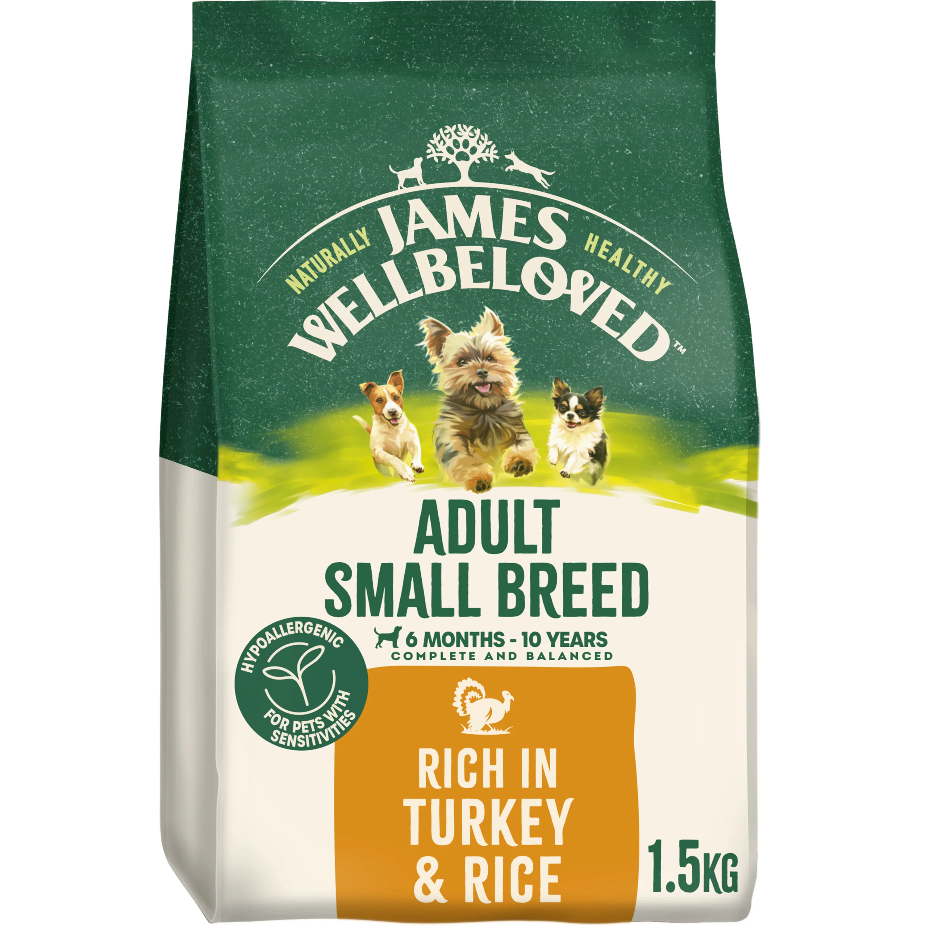 Healthy James Wellbeloved Small Breed Adult Dry Dog Food Turkey Rice 1.5kg Professional