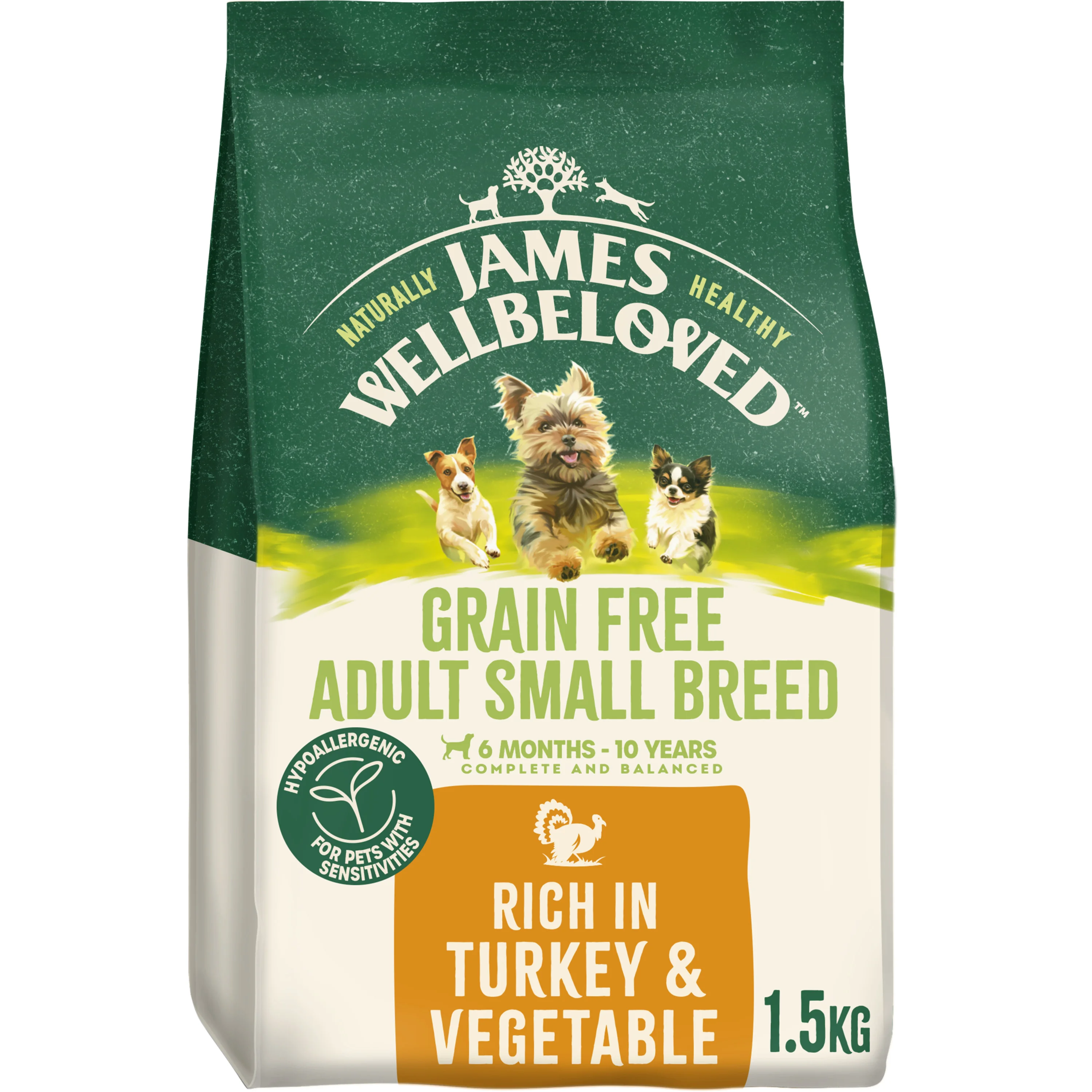 Secure James Wellbeloved Grain Small Breed Dry Dog Food Turkey Veg 1.5kg Genuine