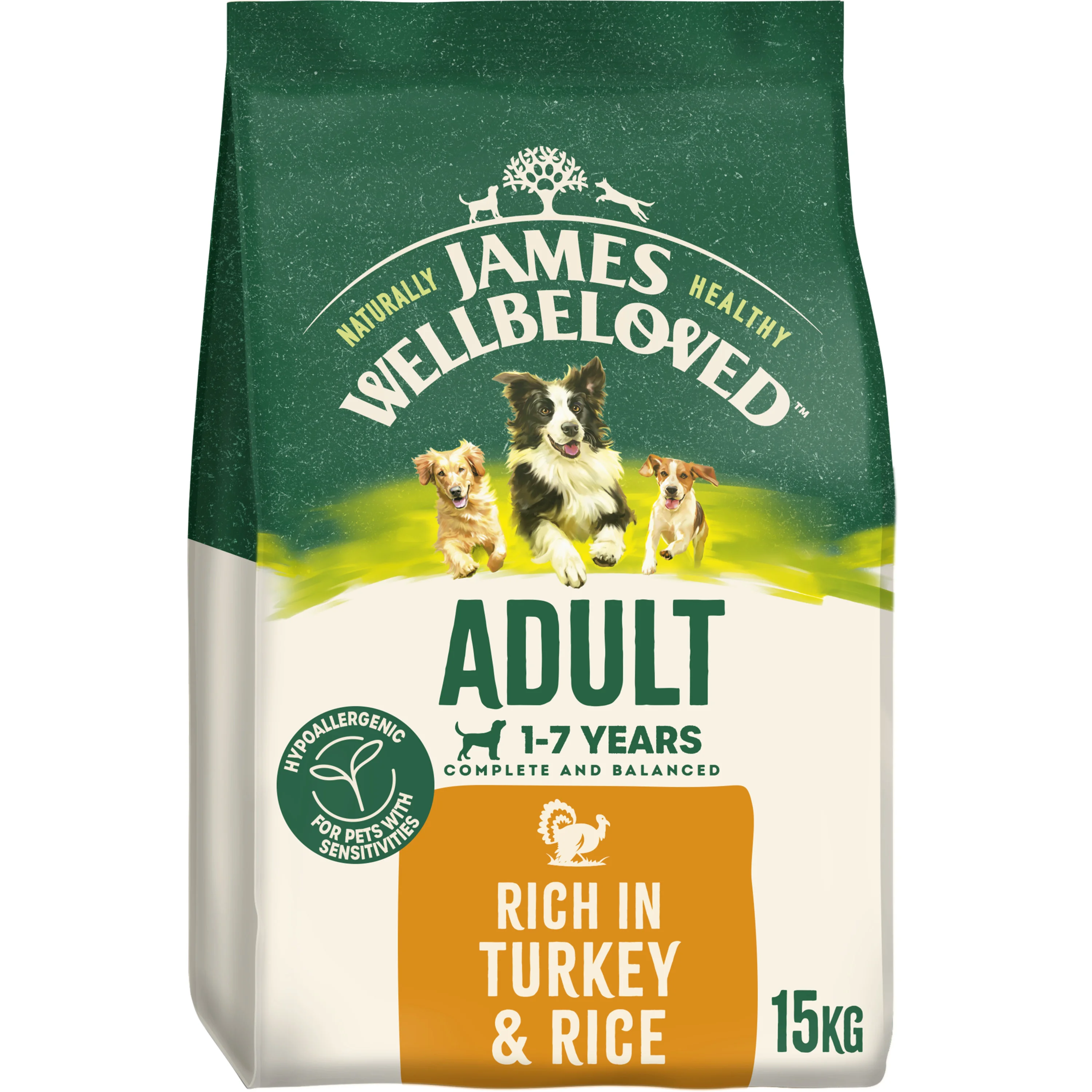 Soft James Wellbeloved Hypoallergenic Adult Dry Dog Food Turkey Rice 15kg Specialty
