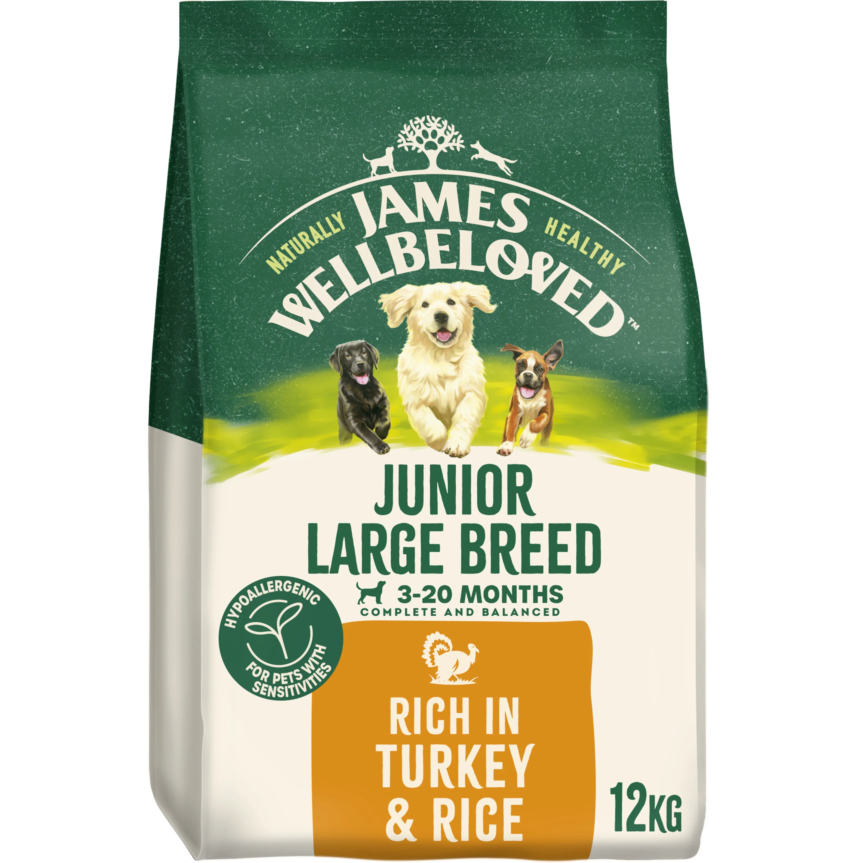 Clean James Wellbeloved Large Breed Puppy Junior Dry Dog Food Turkey Rice 12kg Classic